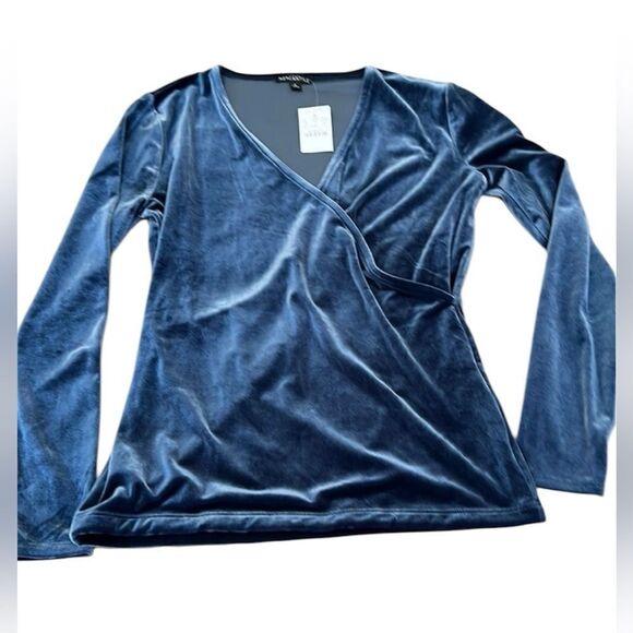 NWT J Crew merchantile size S shiny soft  blue velour long sleeve faux wrap top - Picture 1 of 6